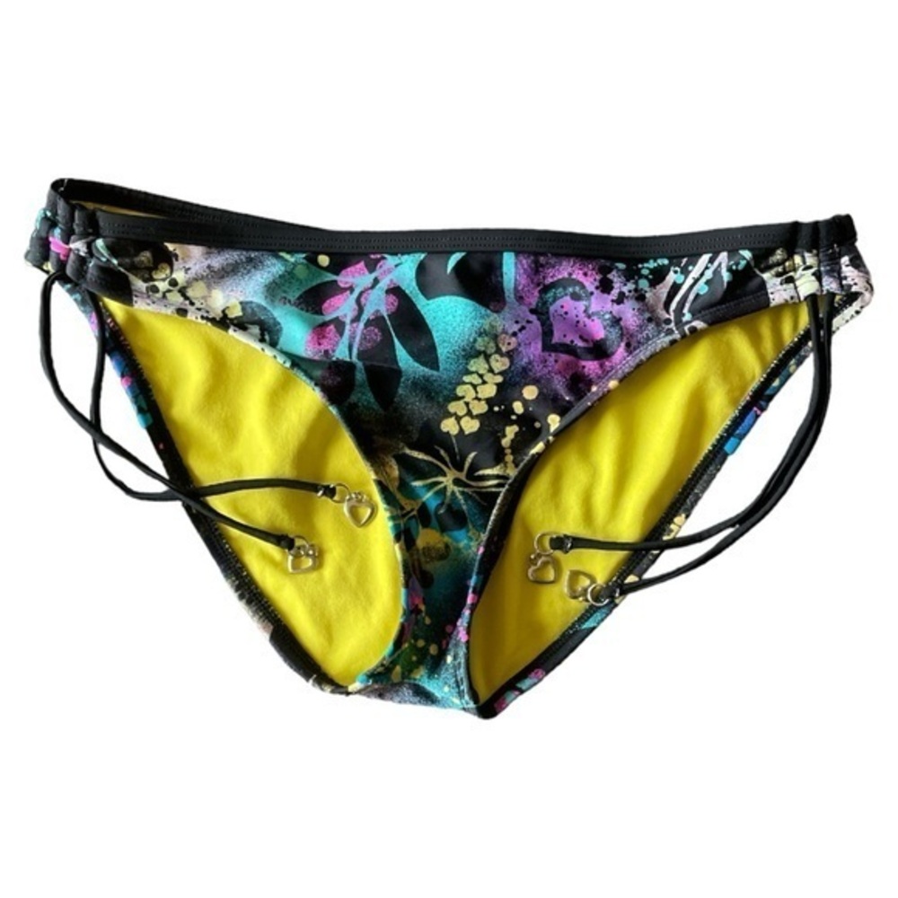 Hobie Colorful Heart Graffiti Bikini Swim Bottom Side Tie Size‎ Large